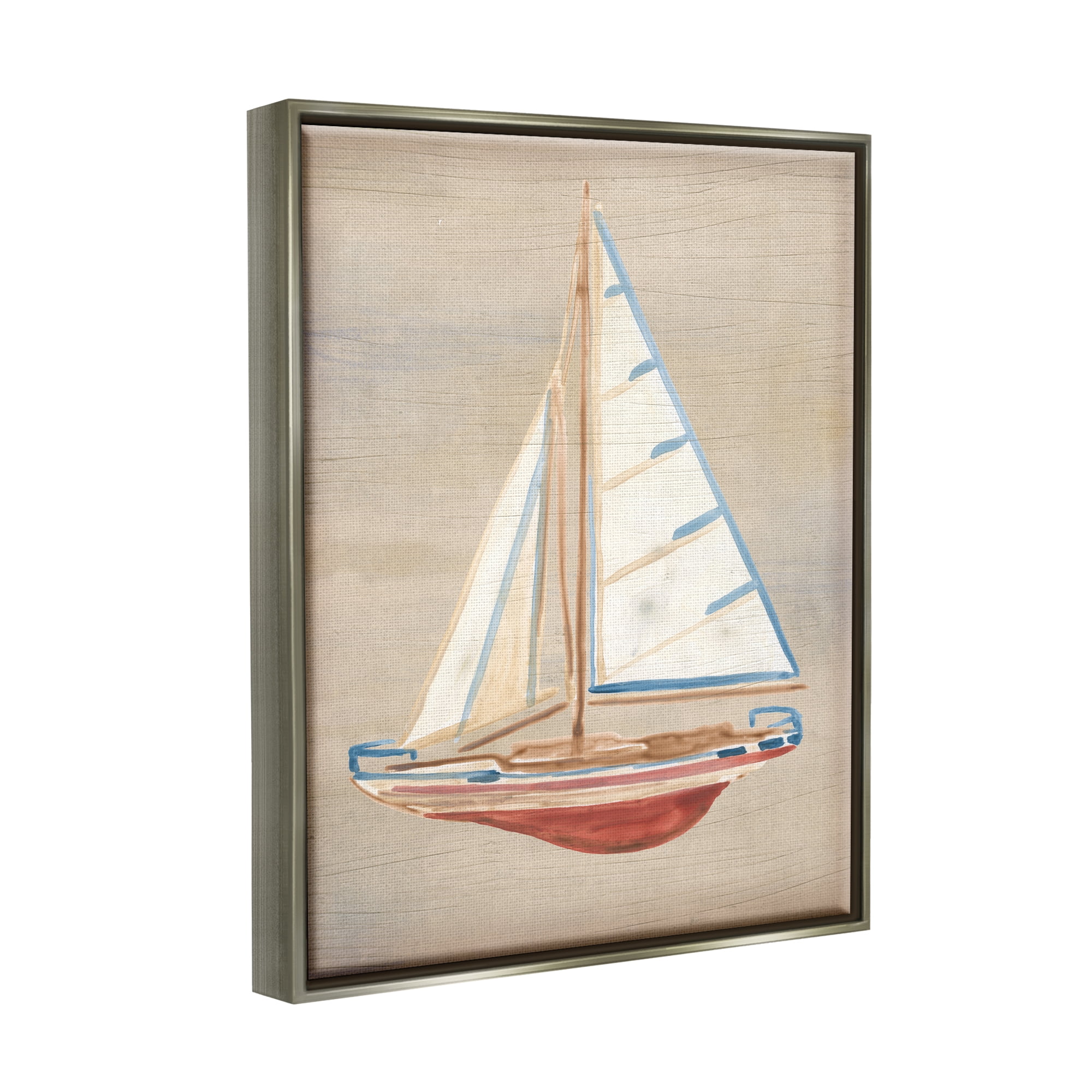 Stupell Industries Rustic Red Boat Transportation Painting Gray Floater Framed Canvas Art Print Wall Art, 25 x 31