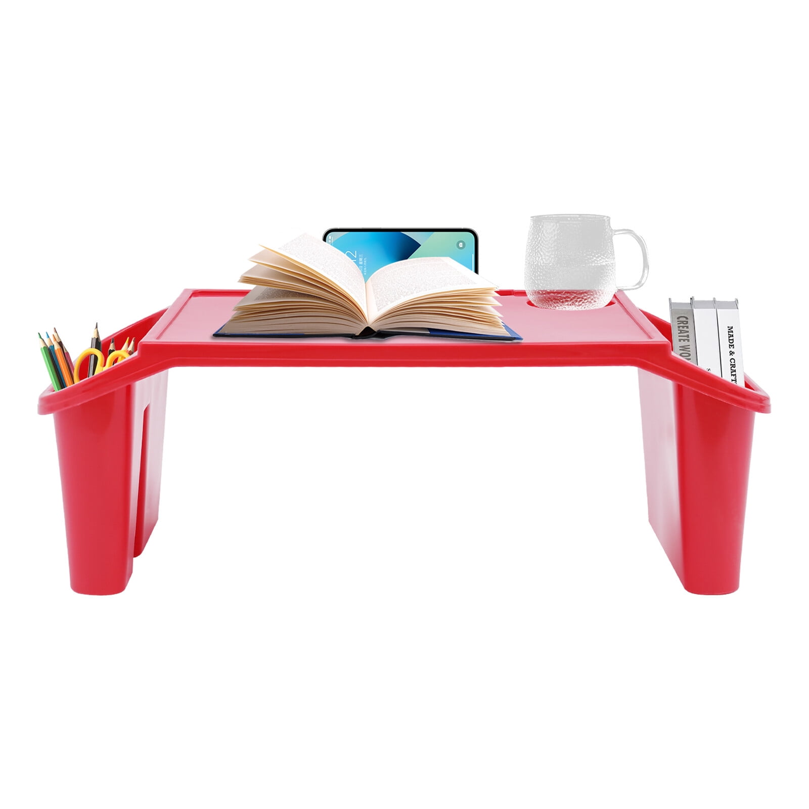 6 PCS Kids Lap Desk Tray, Portable Plastic Breakfast Trays with Side Pockets for Car, Home, Red