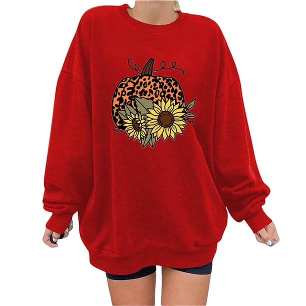 Blusa holgada de manga larga con estampado de otoño para mujer, suéter informal con cuello redondo, Tops, sudadera Fridja fjkfkj7098