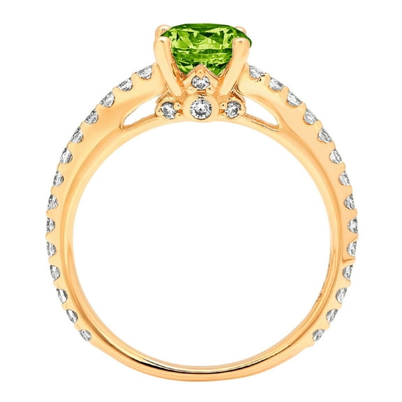 1.465 ct Round Cut Natural Peridot Solitaire with Accents Engagement Ring for Women in 18K Yellow Gold