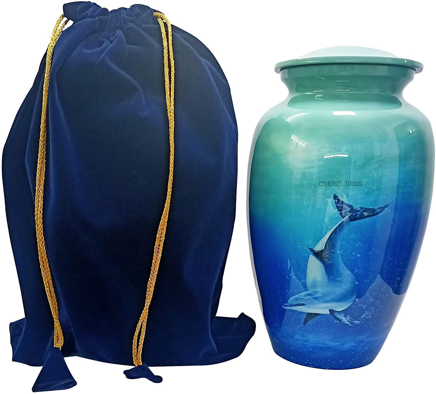 RUZIOON Dolphin Deep Ocean Blue Cremation Urn for Human Ashes - Adult Funeral Urn Handcrafted - Affordable Urn for Ashes (Adult (200 lbs) – 10.5 x 6 “, Lovely Dolphin Deep Ocean Blue Cremation Urn)