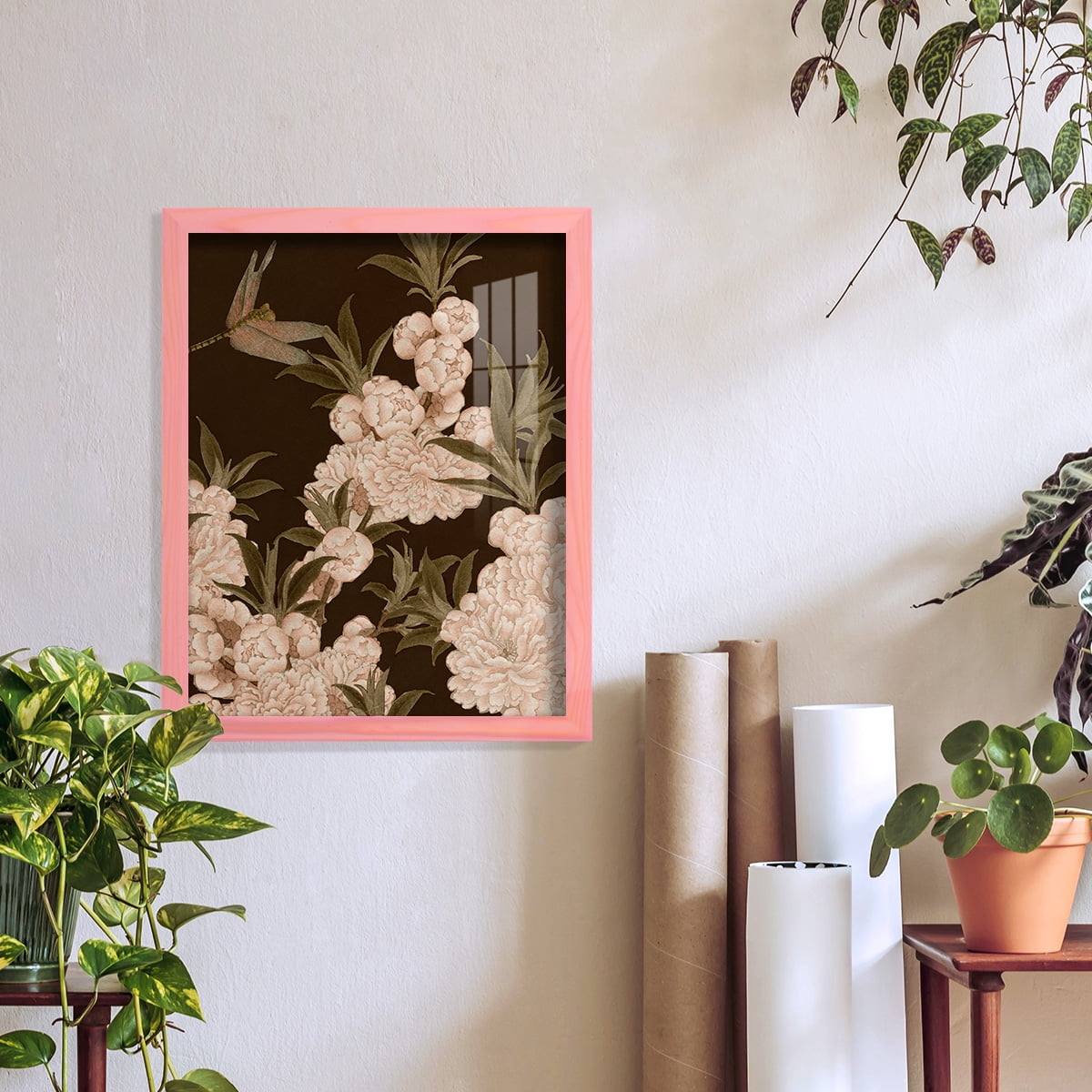 Asian Brocade III - Framed Print w/glass - Sunset Pink