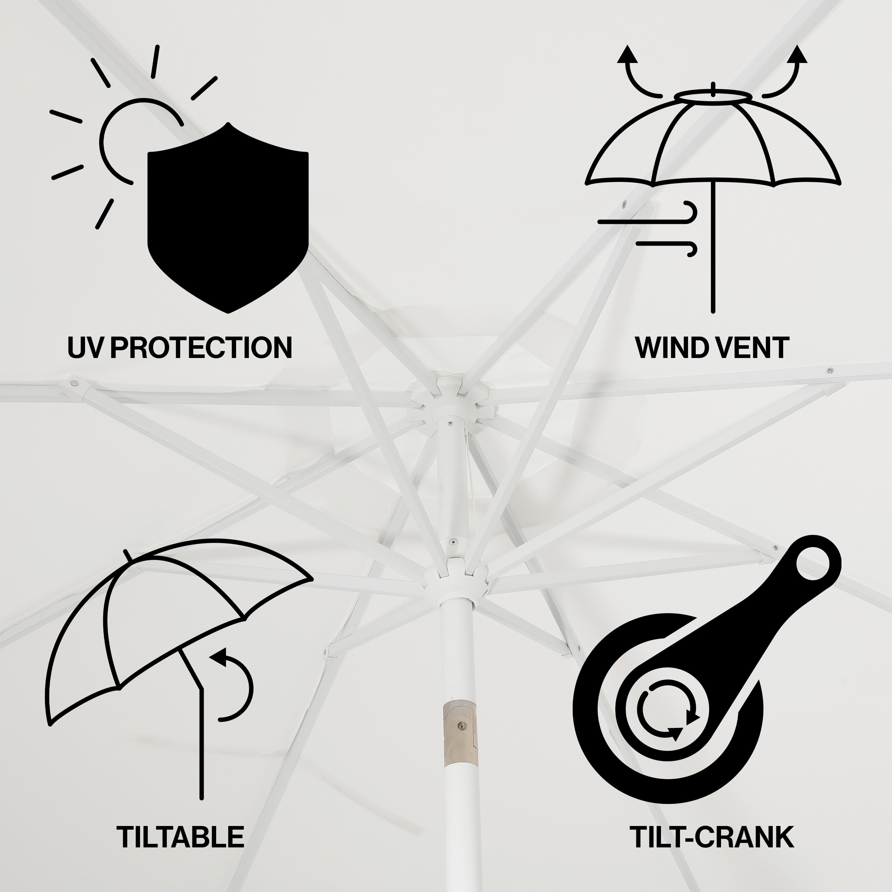 JONATHAN Y Tracy 9 ft. Market Patio Umbrella, Classic Mid-Century Scalloped Fringe, with Auto-Tilt Crank, Wind Vent and UV Protection, White/Black, White Pole