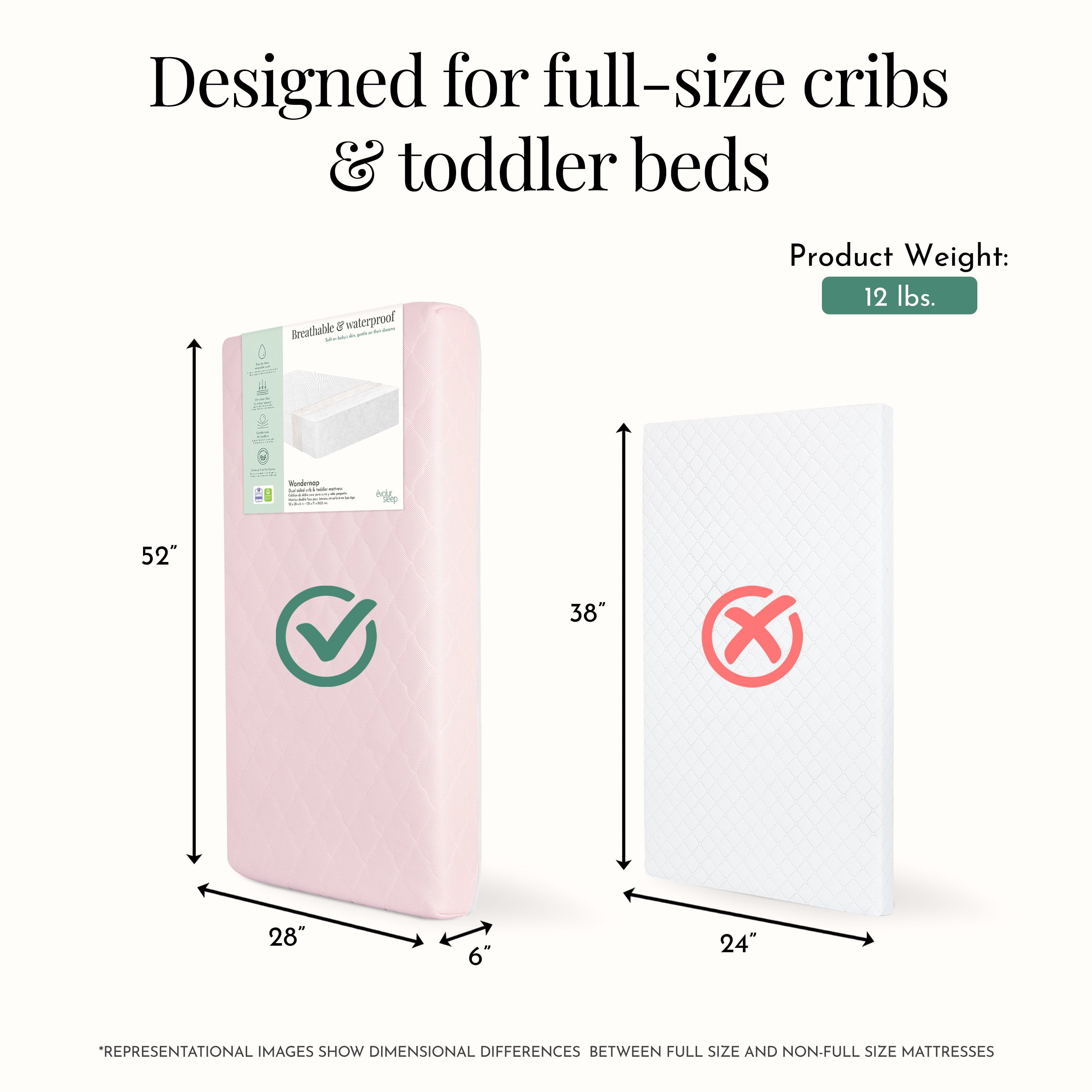 Evolur Wondernap 2 in 1 Full-size Crib Mattress, Pink