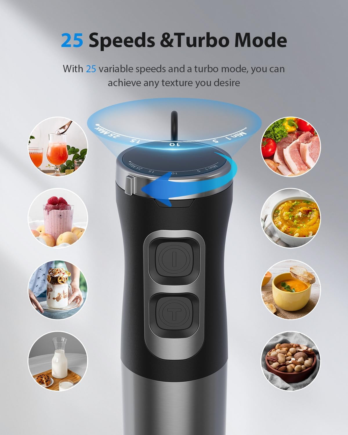 1000W Powerful Immersion Blender Handheld, 25-Speed Heavy-Duty Copper Motor for Kitchen