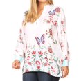 thumbnail image 3 of Sakkas Fara Women's Casual Floral Print Lightweight Long Sleeve Blouse Tunic Top - FLW244-White - Plus Size, 3 of 5