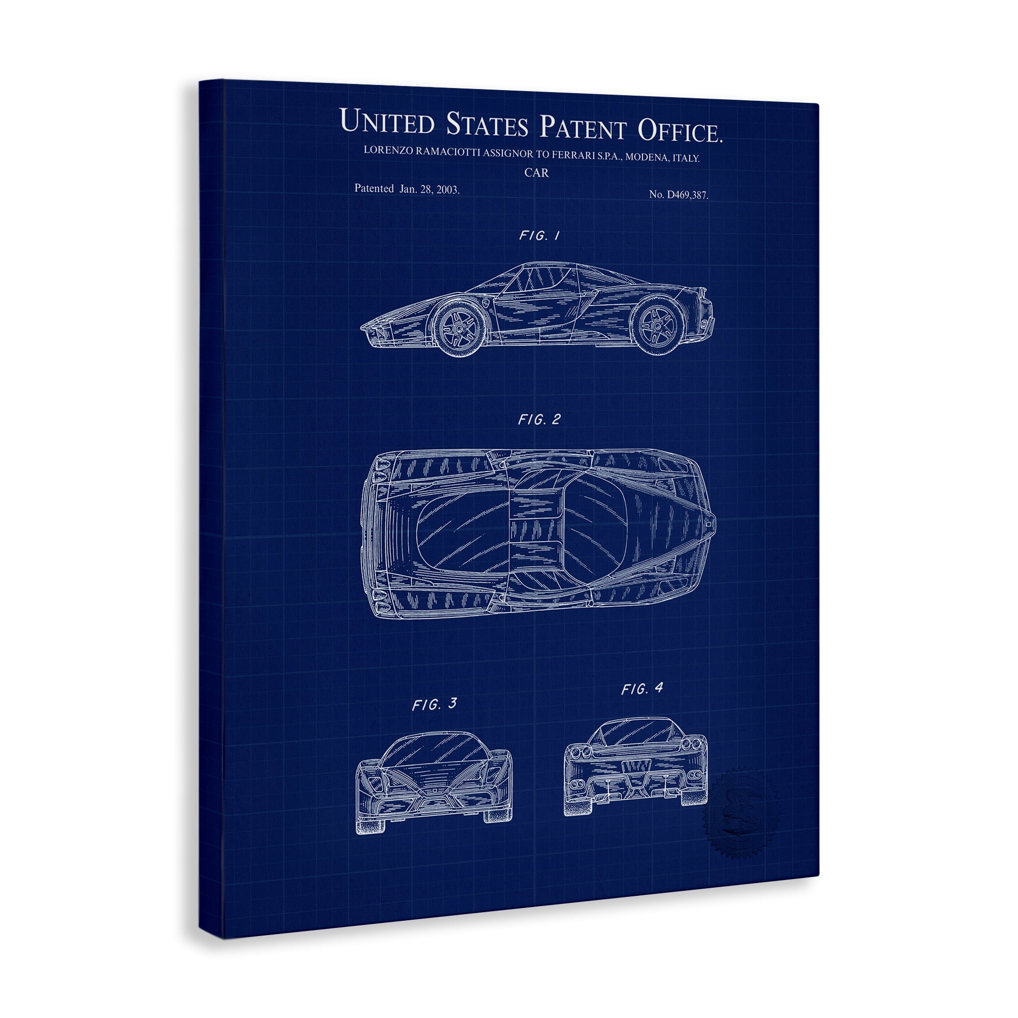 Stupell Industries Detailed Car Blueprint Transportation Painting Gallery Wrapped Canvas Art Print Wall Art, 30 x 40