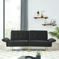 thumbnail image 2 of 78" Velvet Futon Sofa Bed, Convertible Sleeper Loveseat Couch with Folded Armrests and Side Bags, Modern Tufted Accent Sofa with Adjustable Backrest and Metal Legs for Living Room Apartment, Black, 2 of 8