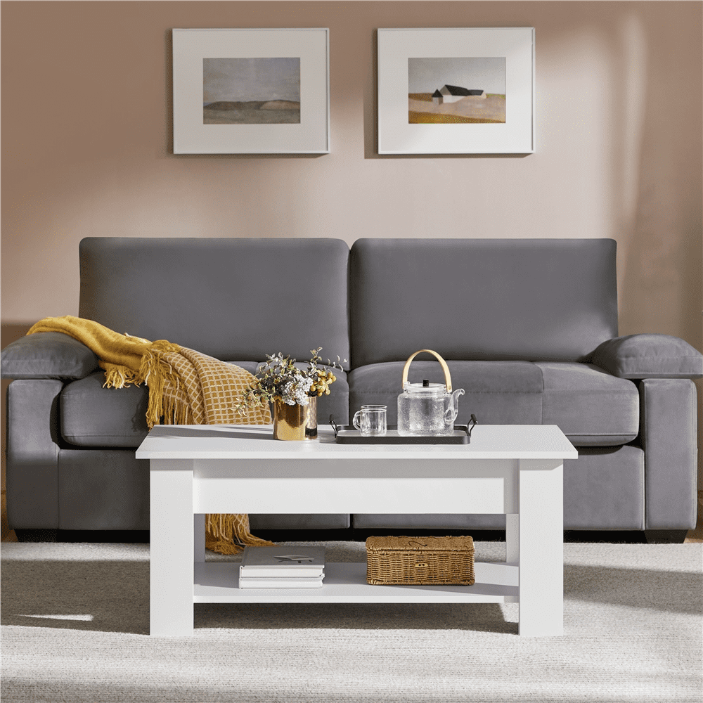Renwick Modern 39" Wood Lift Top Coffee Table with Lower Shelf for Livingroom, White