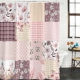 thumbnail image 2 of Boho Spring Floral Shower Curtain, Waterproof Shower Curtains for Bathroom, Vintage Flowers Patchwork Plaid Pink Washable Fabric Bathtub Curtain Set Bath Decor with 12 Hooks Long 72"x84", 2 of 8