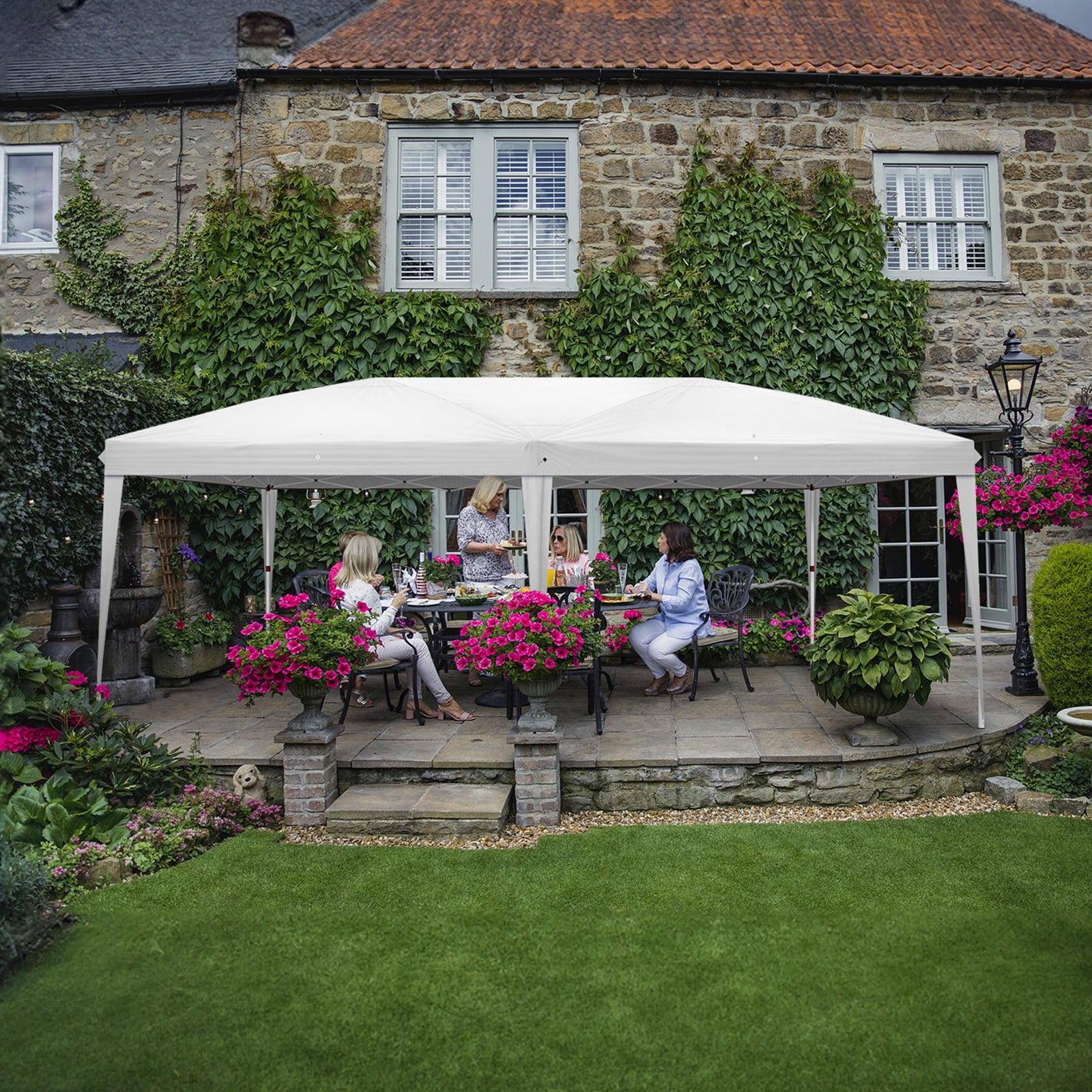 10'x20' Instant Pop Up Canopy Tent White, No Sidewalls Design, 28/22mm Powder Coated Steel Frame, 10x20mm Crossbar, 210D Oxford Outdoor Folding Tent with Carry Bag, No Sandbags