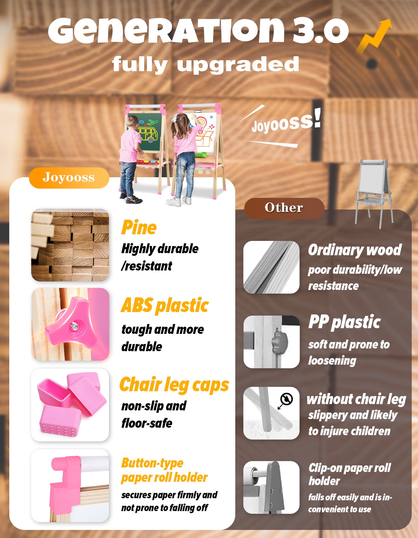 Joyooss Adjustable Wooden Double-Sided Whiteboard & Chalkboard Art Easel