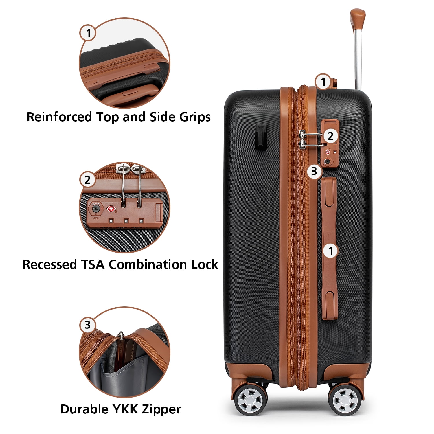 WEPLUS Hardside Carry on Luggage 3 Piece Luggage Sets TSA Lock Spinner Wheels 20" Suitcase with Cup Holder
