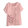 thumbnail image 3 of AVTOIFY Summer Womens Blouses Dressy Casual, Women Casual Linen Round-Neck Plus Size Printed Short Sleeve Button T-shirt Blouse Pink XL, 3 of 3