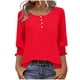 thumbnail image 3 of Tops Henley para mujer,Camisa informal de poliéster con cuello redondo y mangas 3/4 para mujer, suave y transpirable, ideal para uso diario, sopatenor, 3 of 9