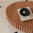 thumbnail image 3 of YIYADO Round Coffee Table with Olive Shaped Relief, Solid Wood & MDF Pedestal Tea Table for Living Room, 3 of 7