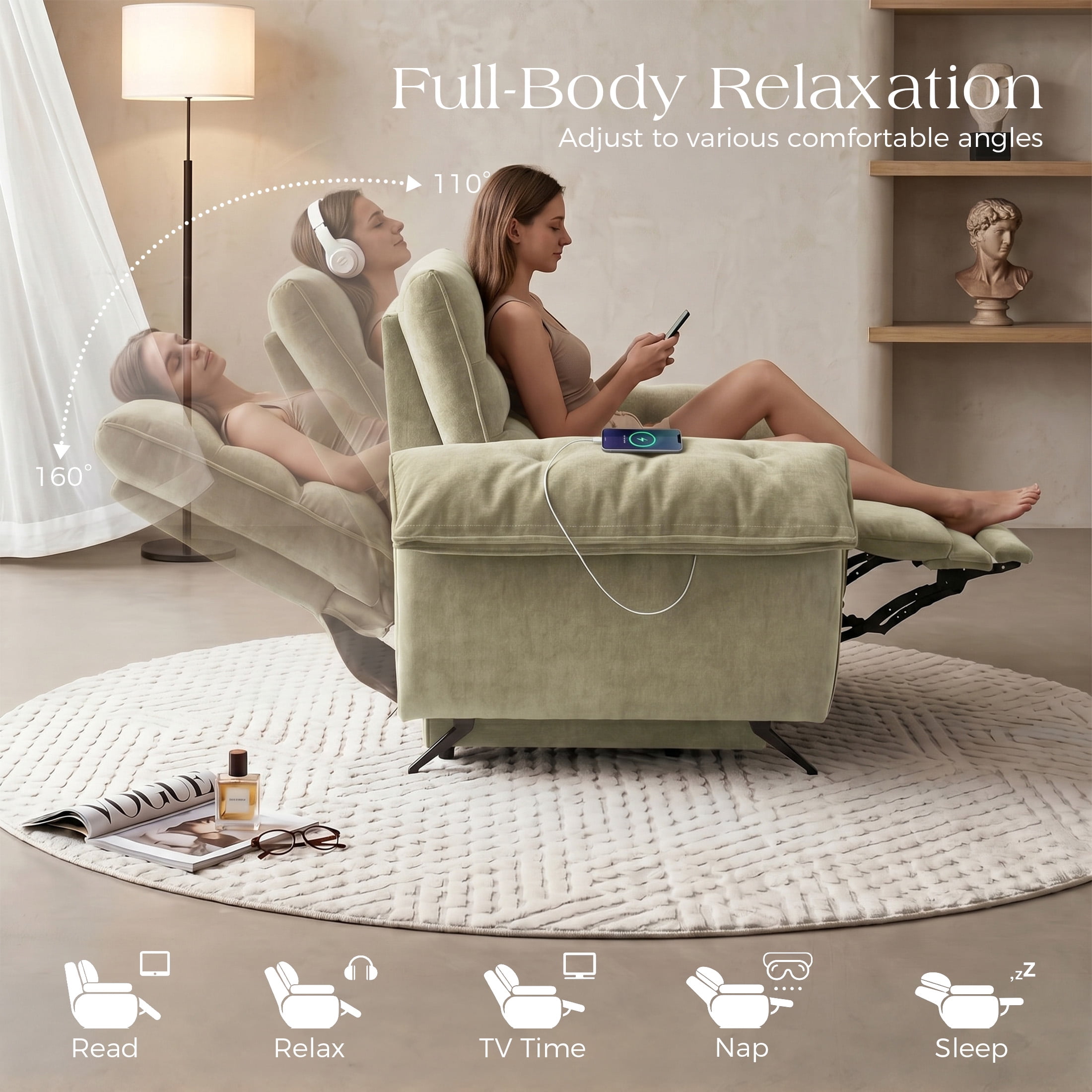 Aenkyo 108" Oversized 3-Seater Power Reclining Sofa with USB Ports and Footrest, Taupe