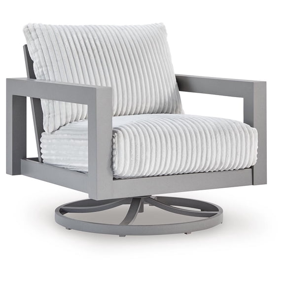 Signature Design by Ashley Agoda Outdoor Swivel Lounge Chair with UV-Resistant Cushions, 360° Swivel, All-Weather Aluminum Frame, Gray