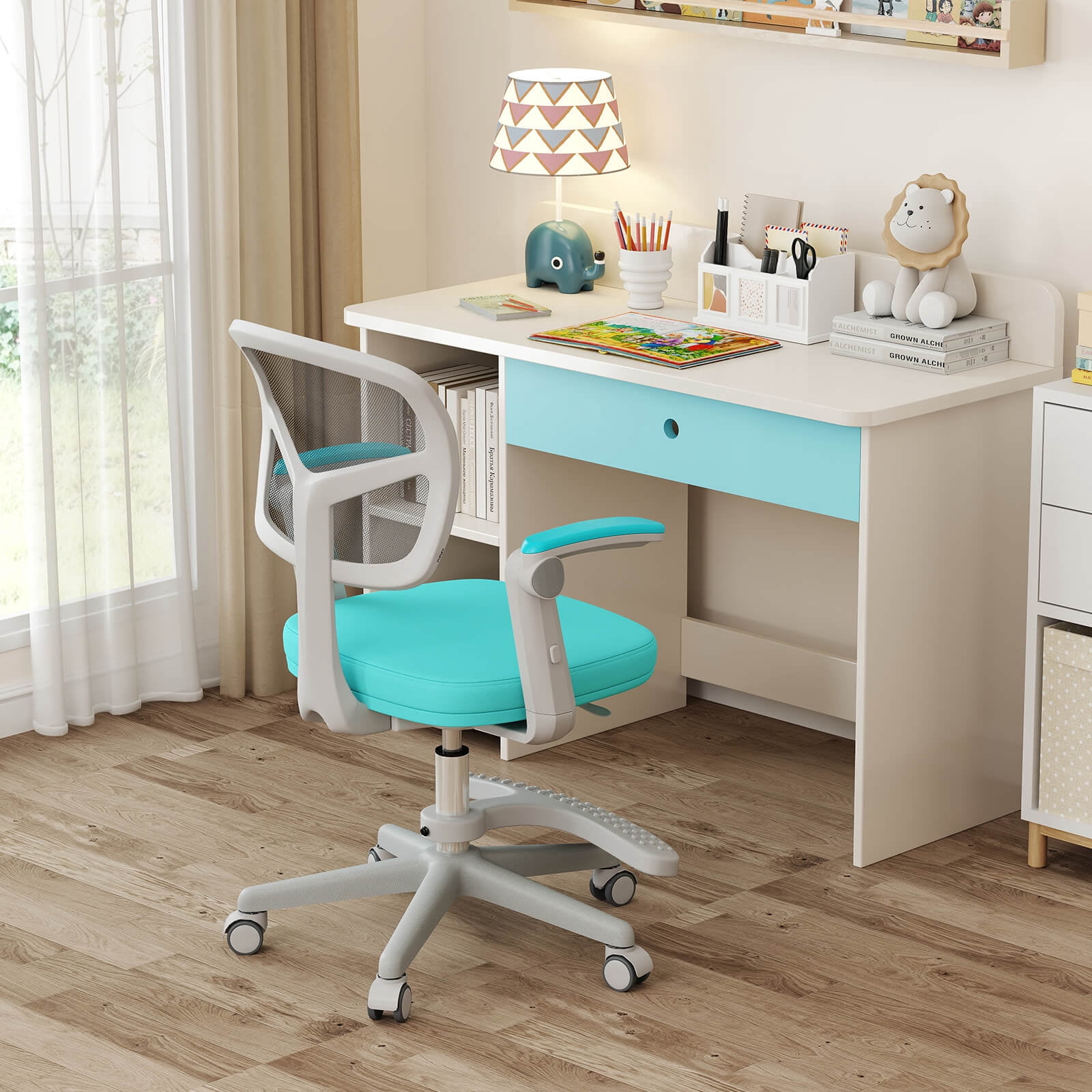 Costway Kids Desk Chair Children Study Chair with Adjustable Height, Armrest & Footrest Green