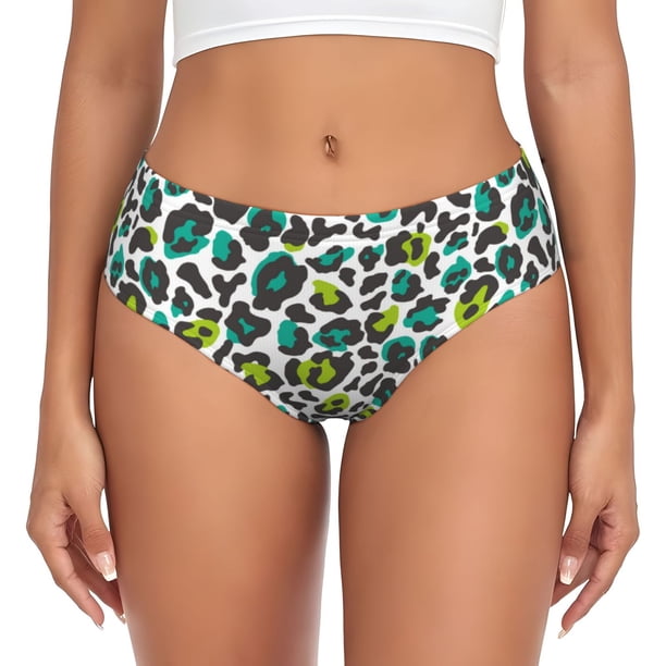 Balery Green Leopard Ropa Interior de Algodón para Mujer con Dibujo – Braguitas Cómodas y Elásticas, Estilo Clásico-X-Large