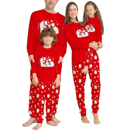 

Glookwis Mommy Dad Child Crew Neck Nightwear Xmas Pjs Sleepwear Soft Snowflake Printed PJ Sets Elastic Waist Animal Print Matching Family Pajamas Set Red Mom XL