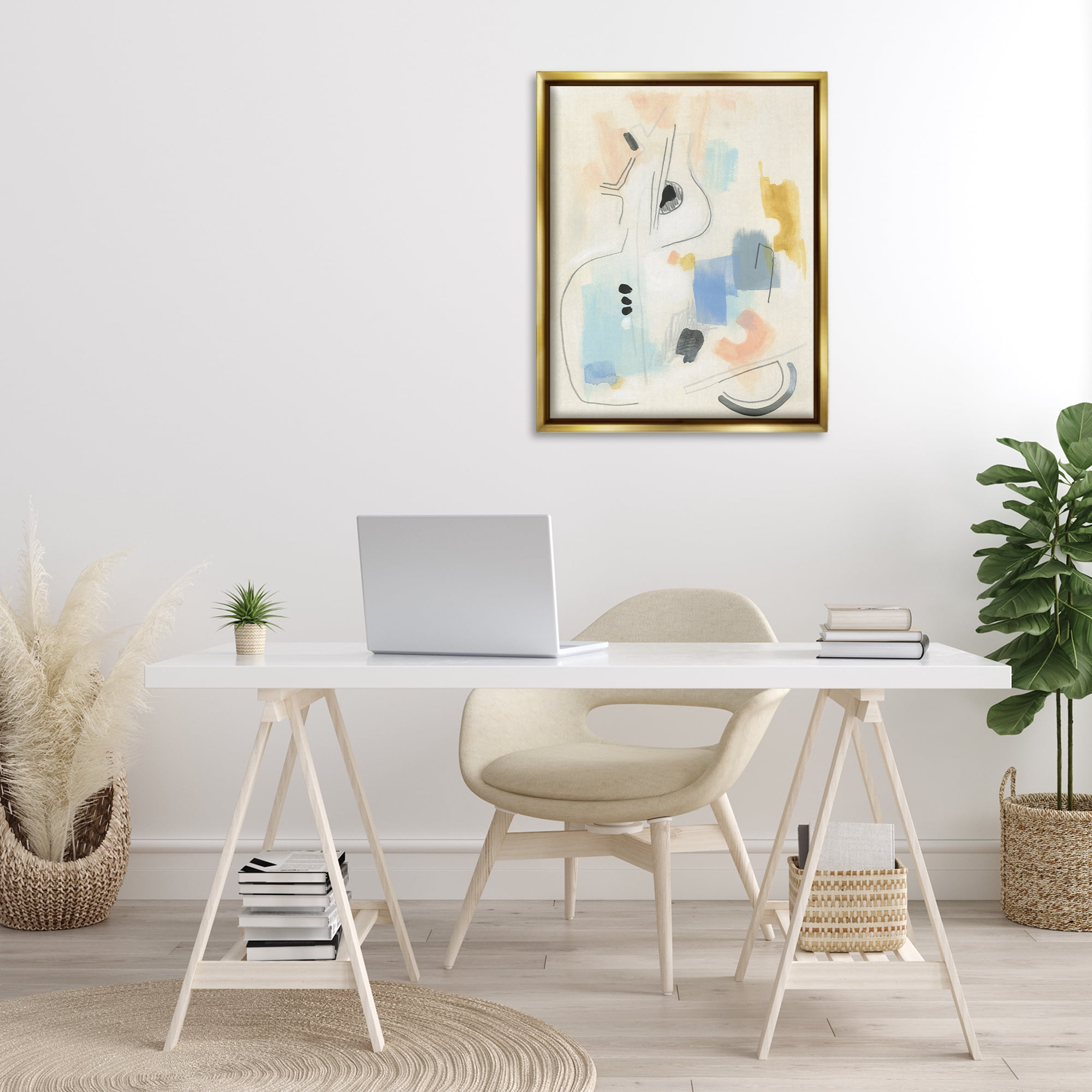 Stupell Industries Funky Modern Pastel Abstraction Abstract Painting Gold Floater Framed Canvas Art Print Wall Art, 25 x 31