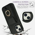 thumbnail image 5 of Wallet Case Compatible with iPhone 15 with Card Holder, 360° Rotation Finger Ring Kickstand PU Leather Stretchy Fabric Cover Drop Protection with Magnetic Snap Case Cover, Black, 5 of 8