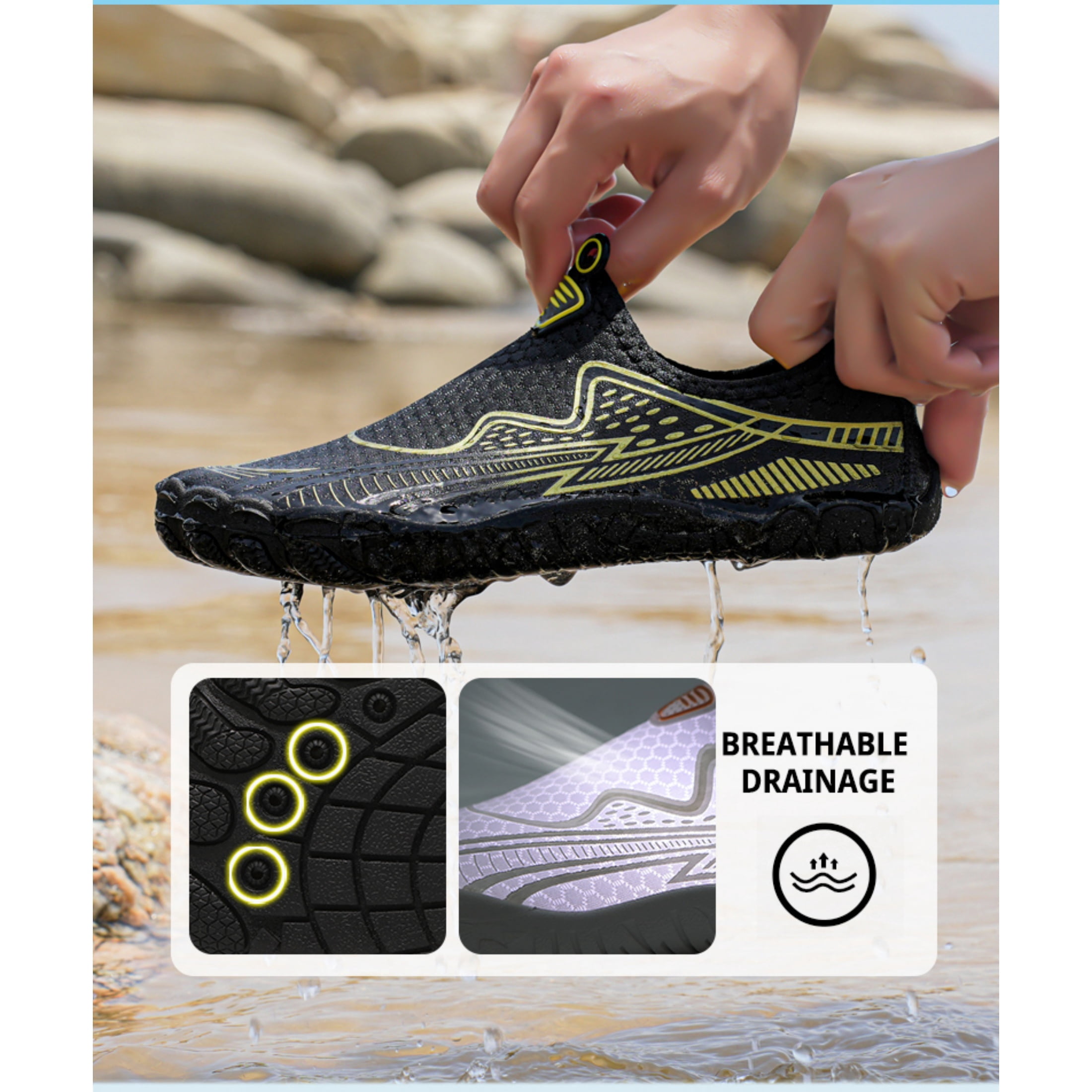 SKIUHS Men & Women's Lightweight Slip-On Water Shoes – Breathable Mesh Quick Dry Non-Slip Barefoot Aqua Shoes for Beach, Snorkeling, Surfing, Swimming & Hiking