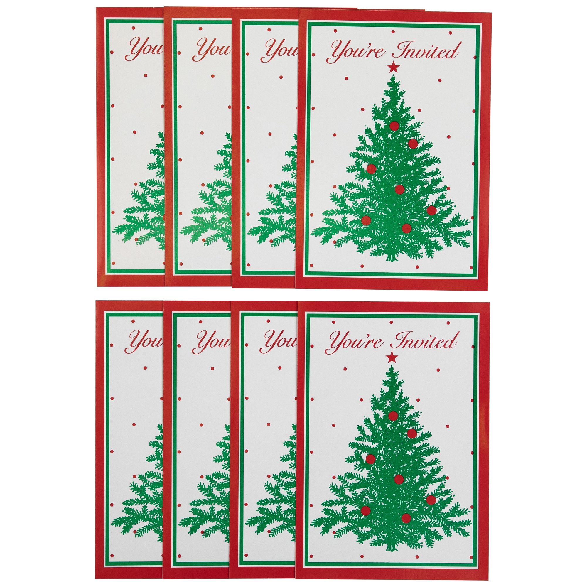 You're Invited Christmas Tree Invitations with Envelopes - Set of 40