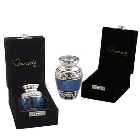 - Memorials4u Mediterranean Mystic Keepsake Urn Set of 2 - Forever Remembered Blue Keepsake Urn With Fancy Box - 2 Blue Token Urns - Keepsake Cremation Urn - Handcrafted Mini Urn for Ashes