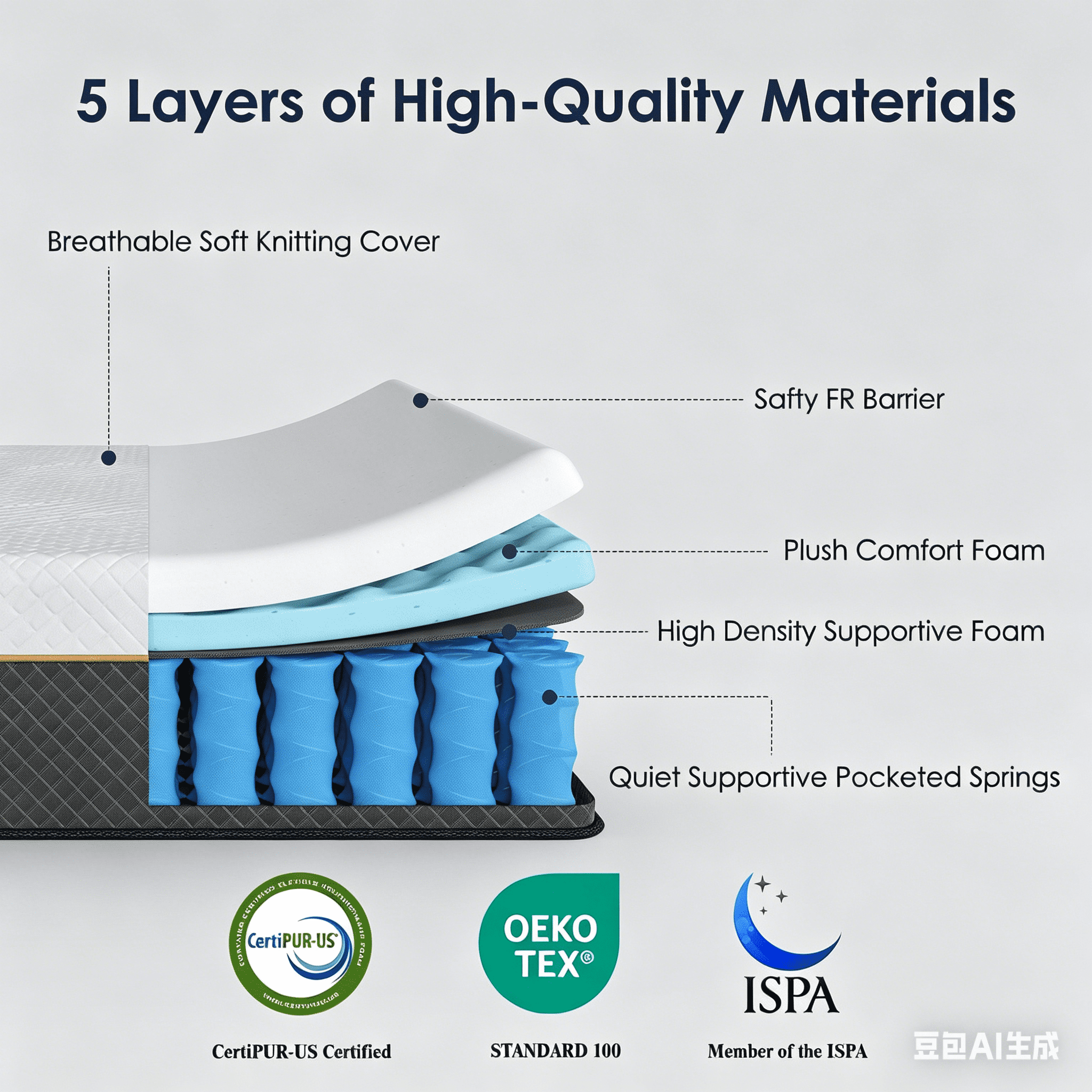 Anykoon 10 Inch Hybrid Mattress in a Box, King Size, Pocket Spring Medium Firm with Edge Support & Motion Isolation