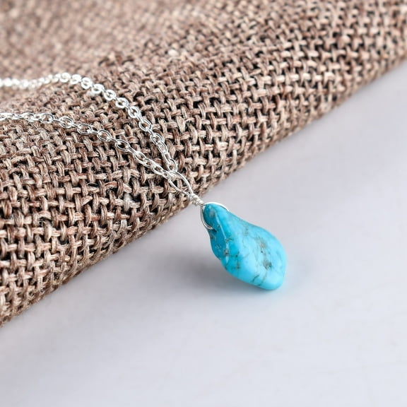 QNAVIC Raw Blue Turquoise Polished Stone Rough Handmade Dainty Pendant Necklace For Women, Crystals and Healing Stones, Birthstone Jewelry, Silver Plated Chain 18 inch, Birthday Gifts