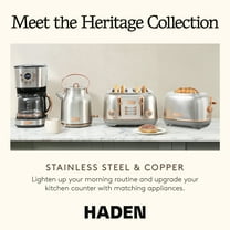 Open Box Haden Heritage 4 Slice Wide Slot Stainless Steel Toaster, Steel/Copper