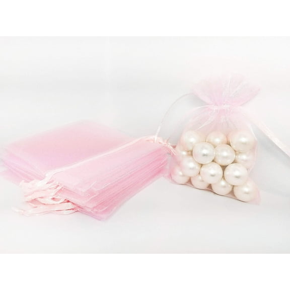 3" x 4" Pink Drawstring Sheer Organza Bags (24 Pieces)