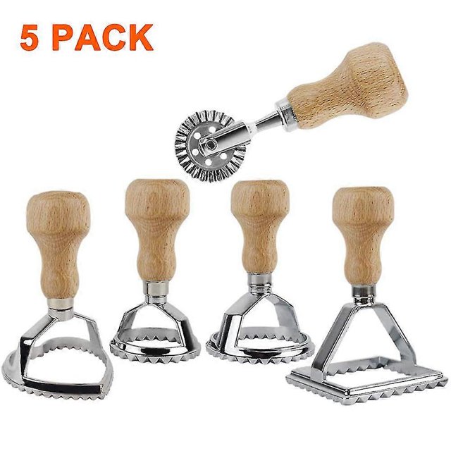 ZHAOCHENG Máquina para hacer ravioles con juego de rodillos, con mango de madera y borde acanalado