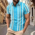 thumbnail image 7 of WREESH Men's Tropical Beach Button Down Shirts Short Sleeve Funny Print Casual Striped Tops for Men Sky Blue, 7 of 7