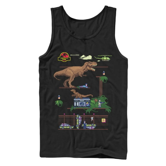 Men's Jurassic Park Pixel Video Game  Tank Top Black Medium