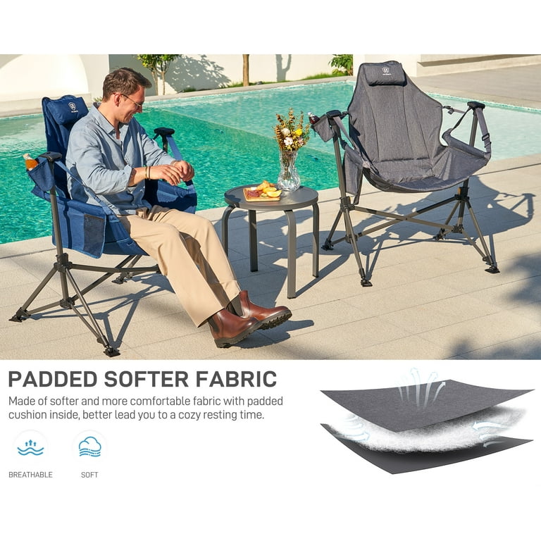EVER ADVANCED Padded Camping Hammock Chair for Outdoor with Adjustable Back and Seat Folding Swing Chair with Steel Stand Cup Holder Side Pocket New Grey Walmart