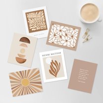 PixonSign Adhesive Canvas Print Wall Art Set - Brown Sunshine & Plants & Letter Patten - Set of 6 Abstract Geometric Minimalism Poster Cultural Art Wall Décor - 12"x16"x6