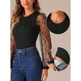 thumbnail image 2 of DARING DIVA Polka Dot Sheer Long Sleeve Crew Neck Bodysuit M Black, 2 of 6