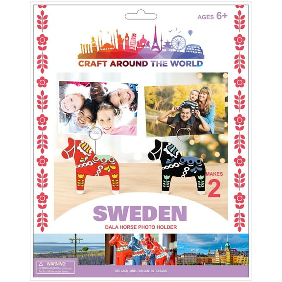 Craft Around The World Swedish Dala Horse Photo Holders-Makes 2