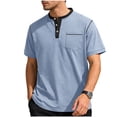 thumbnail image 2 of CBASIHI Henley Shirts for Men with Pocket- Classic Short Sleeve Fashion Casual Summer Mens Lightweight T-Shirt Light Blue Size S, 2 of 9