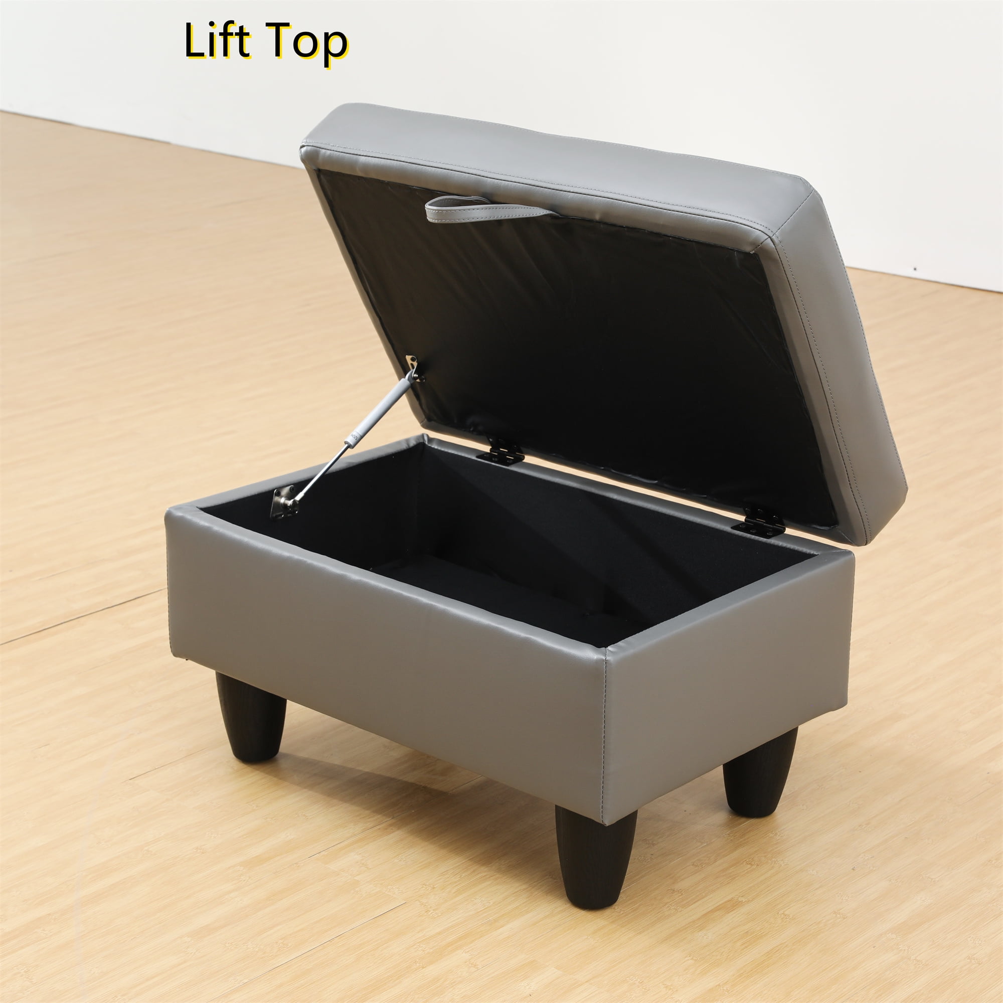 Aukfa 29" Storage Ottoman Bench for Sectional Sofa for Home Office, Lift Top , Leather, Gray