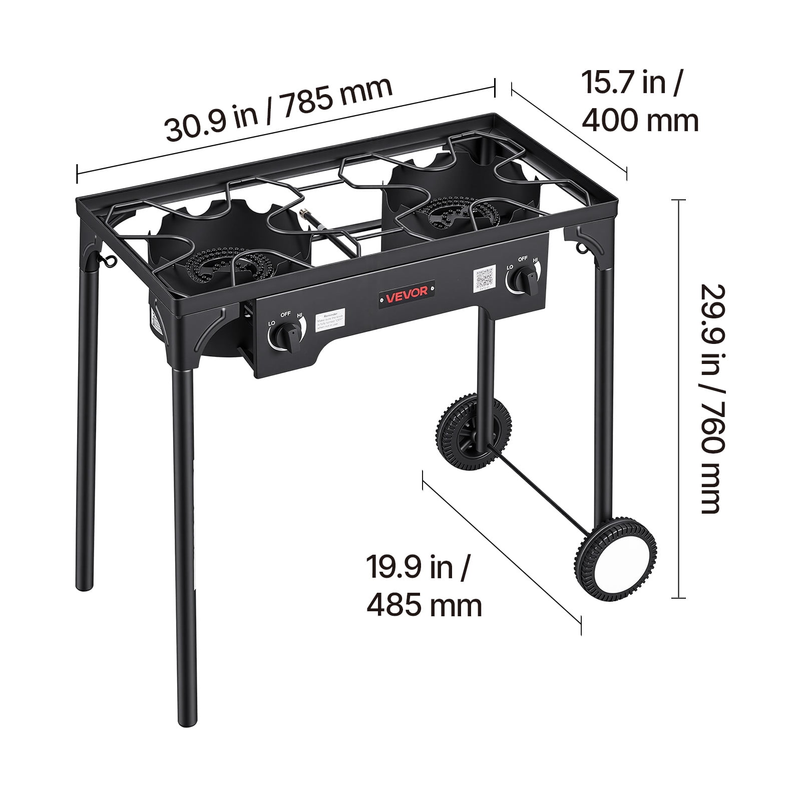 VEVOR 2 Burner Outdoor Propane Gas Stove, 150,000 BTU Propane LPG Gas Camping Stove, Heavy-duty Carbon Steel Outdoor Cooker, with 2 Wheels & 20 PSI Regulator & Hose, for BBQ Camp Home Patio Backyard