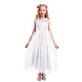 thumbnail image 4 of IBTOM CASTLE Big Girl Flower Lace Princess Tulle Long Dress for Kids Prom Formal Pageant Dance Gown 9-10 Years White, 4 of 8