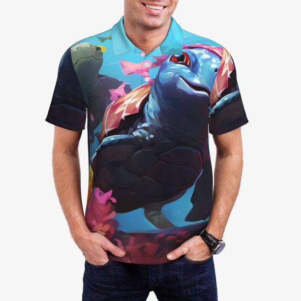 Balery Lively Cute Turtle Camisa Polo de Hombre con Estampado, de Manga Corta y Tejido Medio, Camisa Tipo Golf Polo-Medium