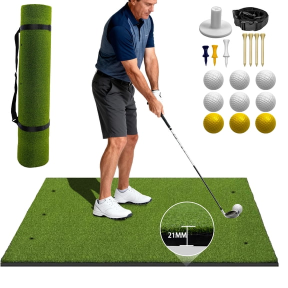 Jacgood Portable Golf Hitting Mat 5x4ft with Accessories | 26mm Thick Turf for Indoor Outdoor Practice | Easy Store & Carry