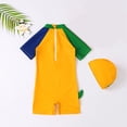 thumbnail image 2 of URMAGIC 1-7T Toddler Baby Boys Short Sleeve Dinosaur Shark Rashguard One-Piece Swimsuit with Hat, 2 of 6