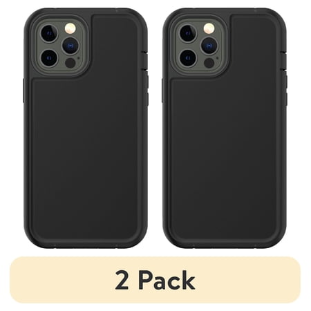 (2 pack) onn. Rugged Phone Case with Holster for iPhone 12 Pro Max - Black