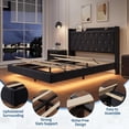 thumbnail image 4 of IdealHouse Queen Size Floating Bed Frame with LED Lights, Velvet Upholstered Platform, Storage Headboard, No Box Spring Needed, Noise Free, Black, 4 of 7